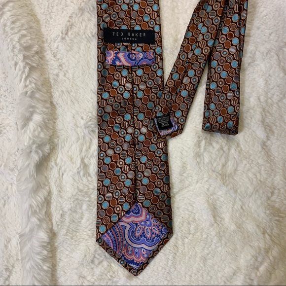 Ted Baker London Necktie Brown Turquoise 100% Silk Made in USA NWOT - Picture 3 of 5